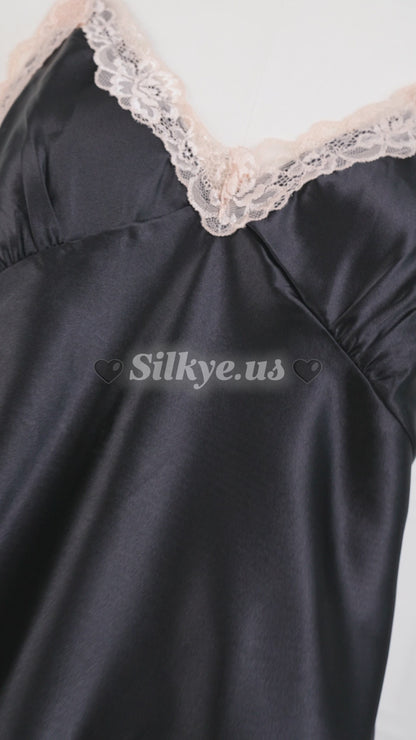 Cool Silk Slit Backless Dress Black