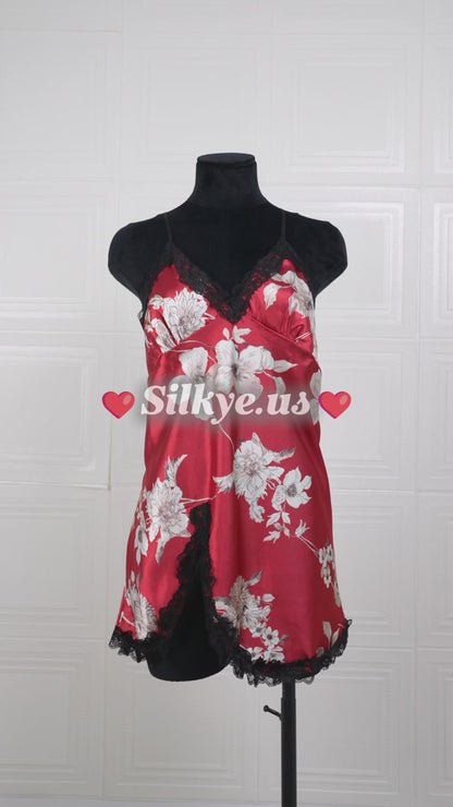 Cool Silk Slit Backless Dress Red Print