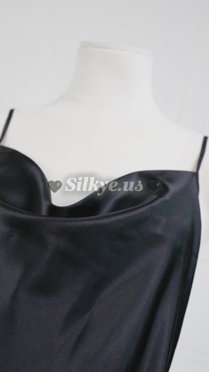 Elegant Silk Butterfly Strap Cami Nightgown Black