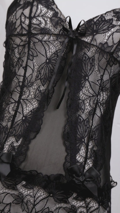 Lace Nightdress with Back Tie Straps Black