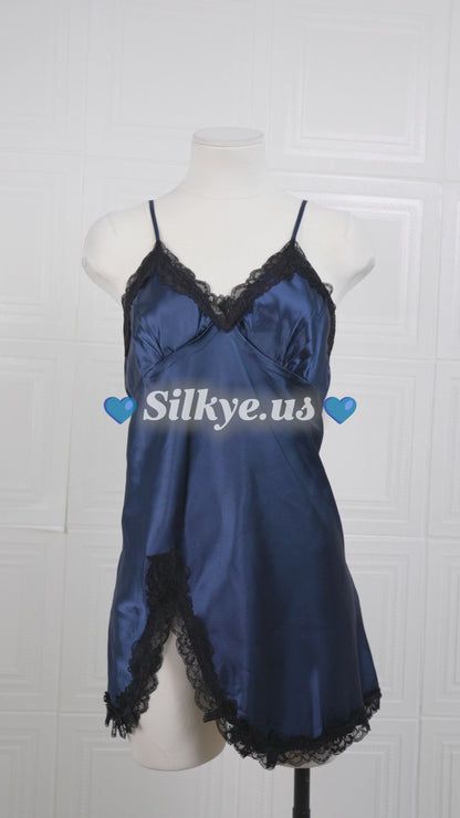 Cool Silk Slit Backless Dress Blue