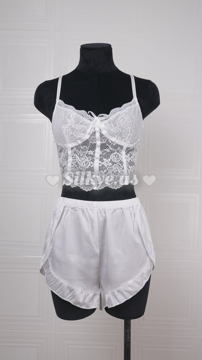 Lace Camisole and Ruffled Shorts Loungewear Set