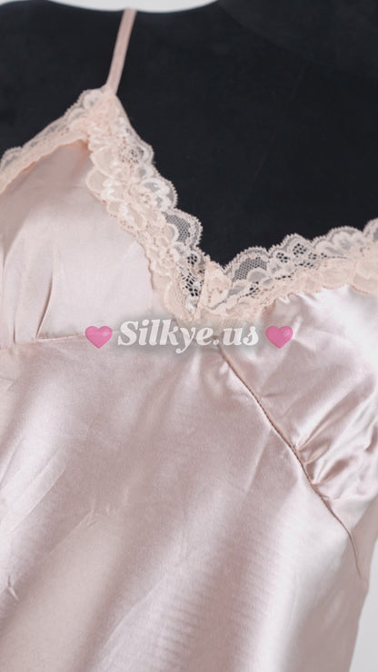 Cool Silk Slit Backless Dress Champagne