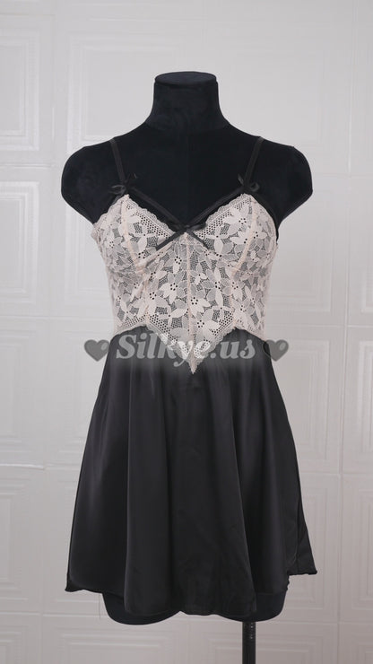 Lace-panelled Silk Camisole Nightdress Black