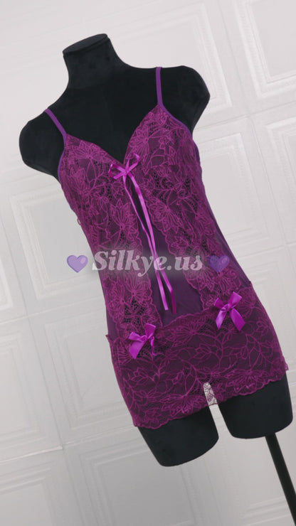 Lace Nightdress with Back Tie Straps Purple