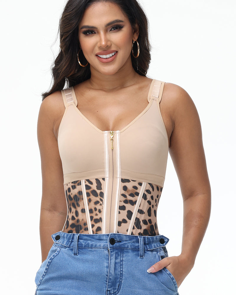 Women's Leopard Print Vest Tummy Control Waist Trainer With Bra