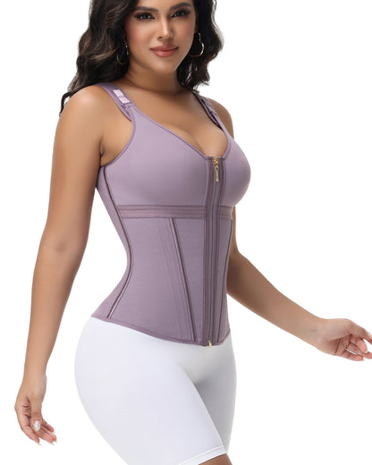 Women's Boned Latex Zipper Corset Tummy Control Body Shaper Vest With Bra