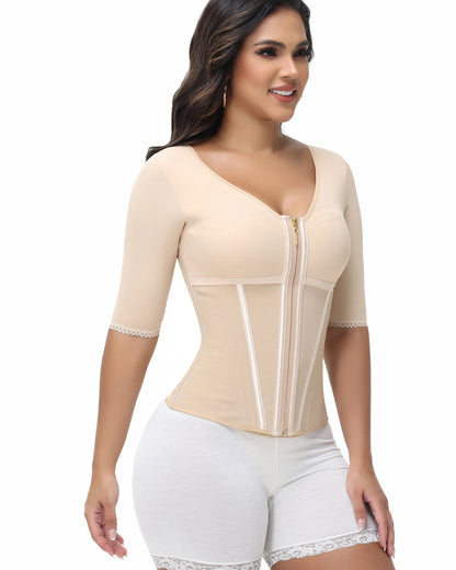Fajas Colombianas High Compression Half Sleeves V Neck Waist Trainer